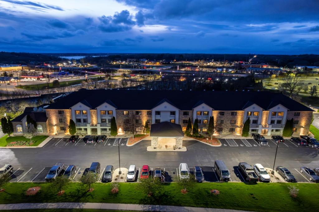 an aerial view of a parking lot at a hotel at La Quinta by Wyndham Milwaukee Delafield in Delafield