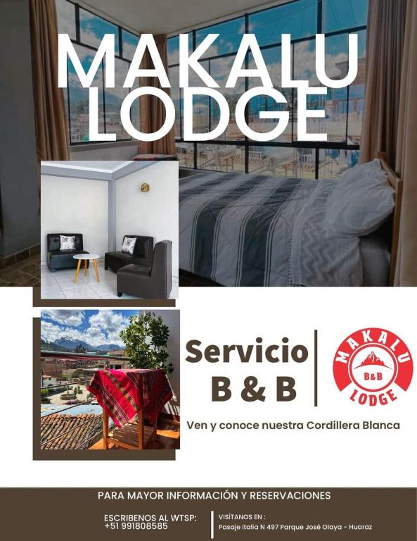 a collage of pictures of a hotel room with a bed and a sign at Makalu Lodge in Huaraz