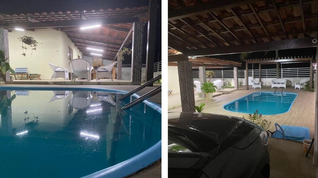 two pictures of a swimming pool and a house at Bahia da Traição in Baía da Traição