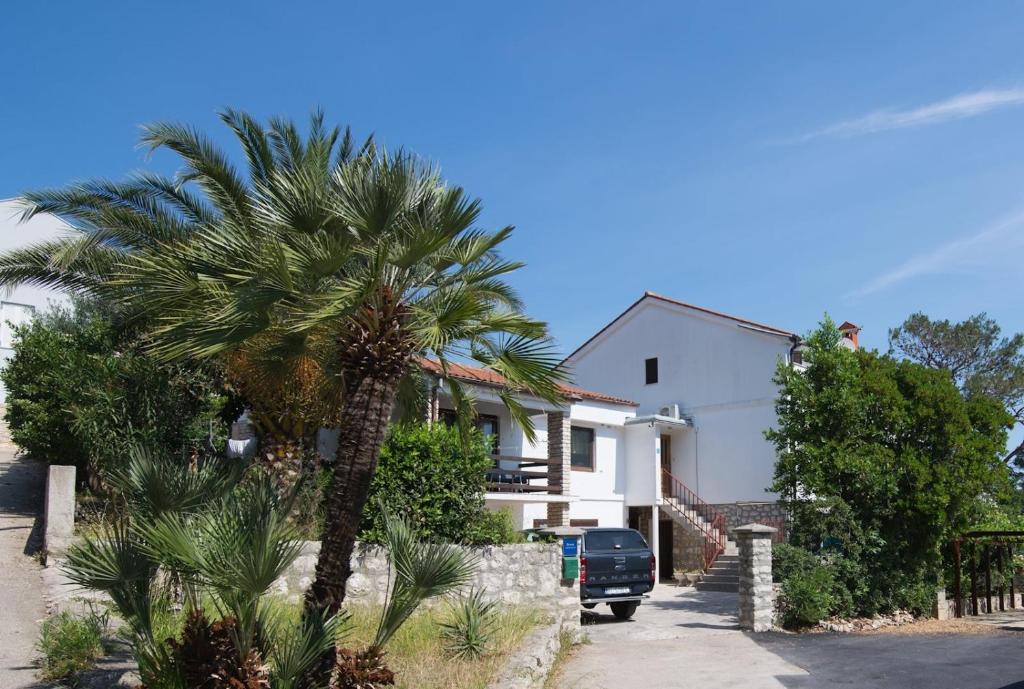 uma palmeira em frente a uma casa branca em Apartments with a parking space Losinj, Losinj - 21194 em Mali Lošinj