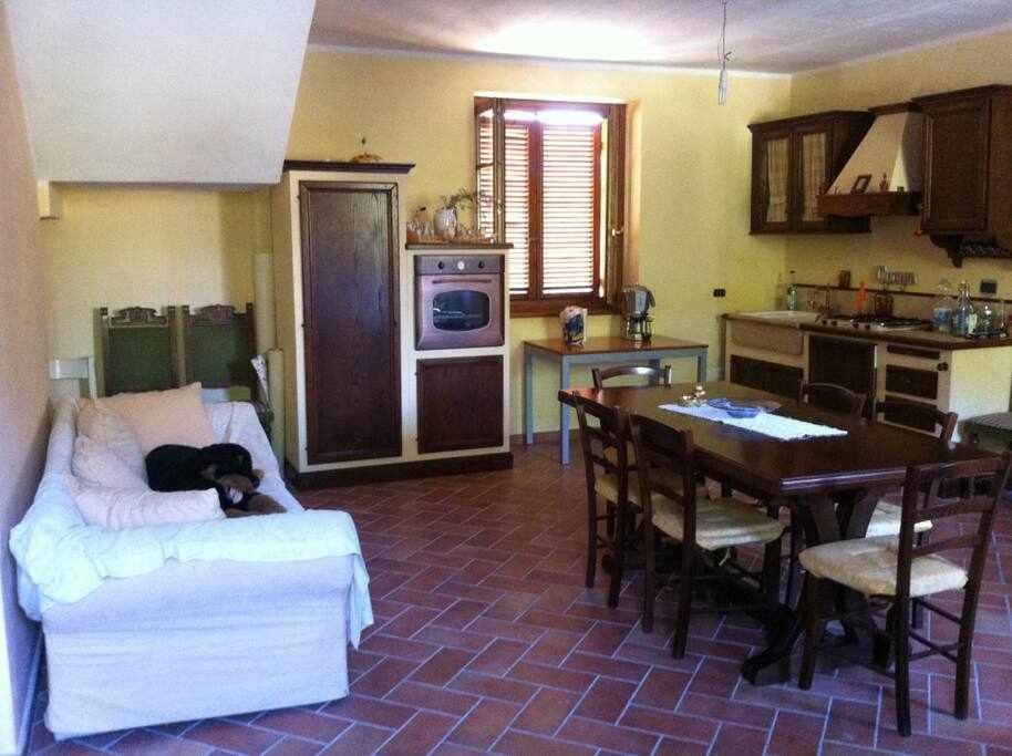 ValtopinaにあるOspitaci Appartamenti di campagna Le Rancoleのリビングルーム(白いソファ、テーブル付)