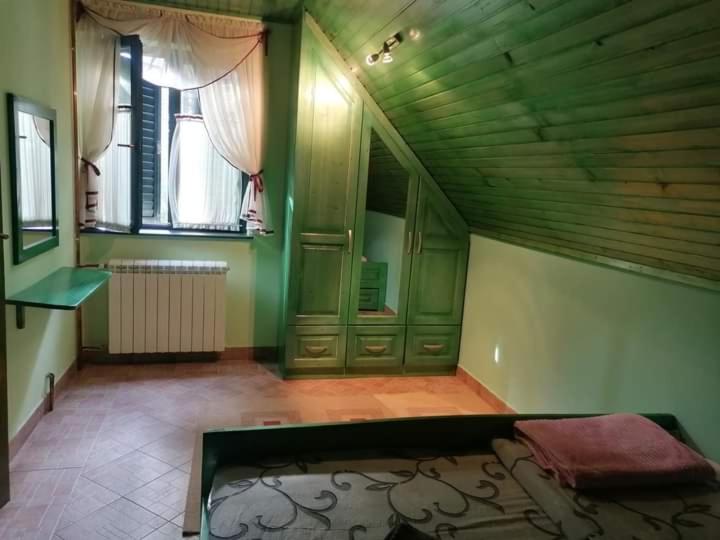 バイナ・バシュタにあるŠetnja među oblacimaの緑の壁のベッドルーム1室(ベッド1台付)