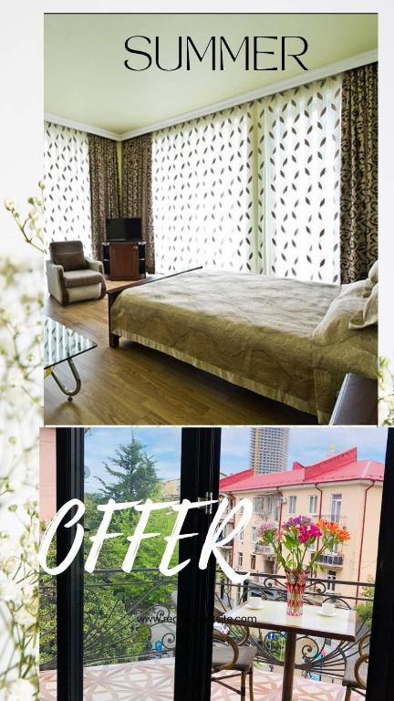 a collage of a hotel room with a bed and a table at Eiffel Hotel in Batumi