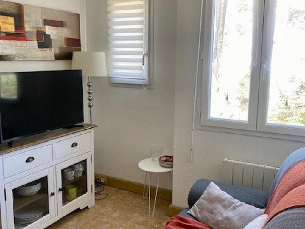 Televízia a/alebo spoločenská miestnosť v ubytovaní Charmant F2 à Amélie-les-Bains avec parking, ascenseur et équipements complets - FR-1-703-24