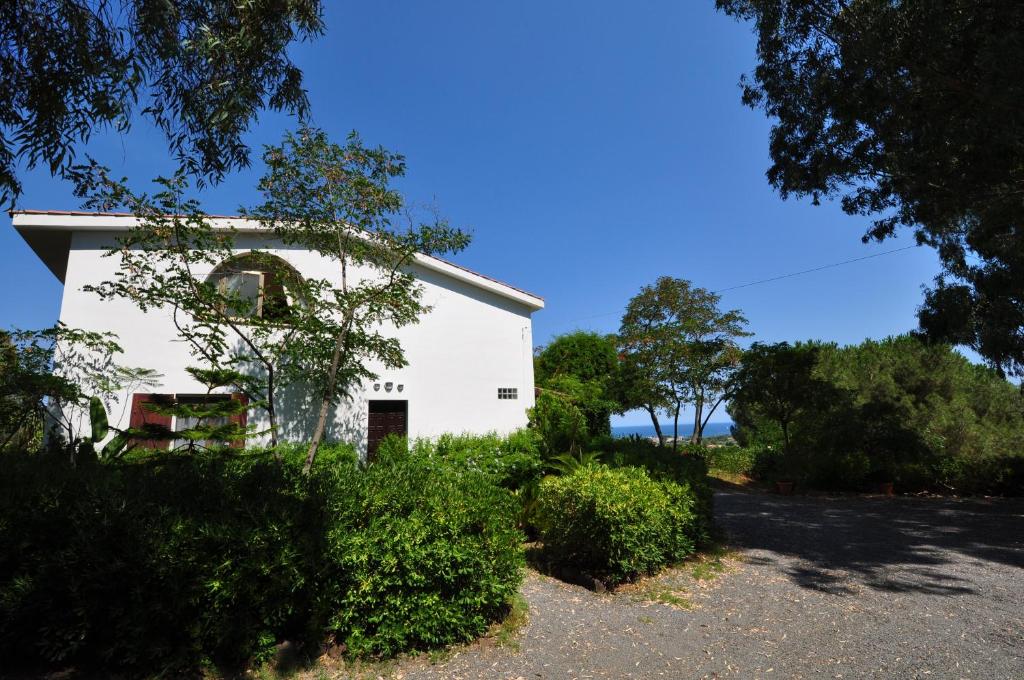 una casa blanca con árboles y arbustos en Bed & Breakfast Agriturismo San Macario, en Pula