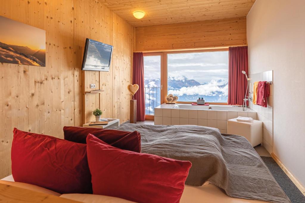 Televízia a/alebo spoločenská miestnosť v ubytovaní Venet Gipfelhütte