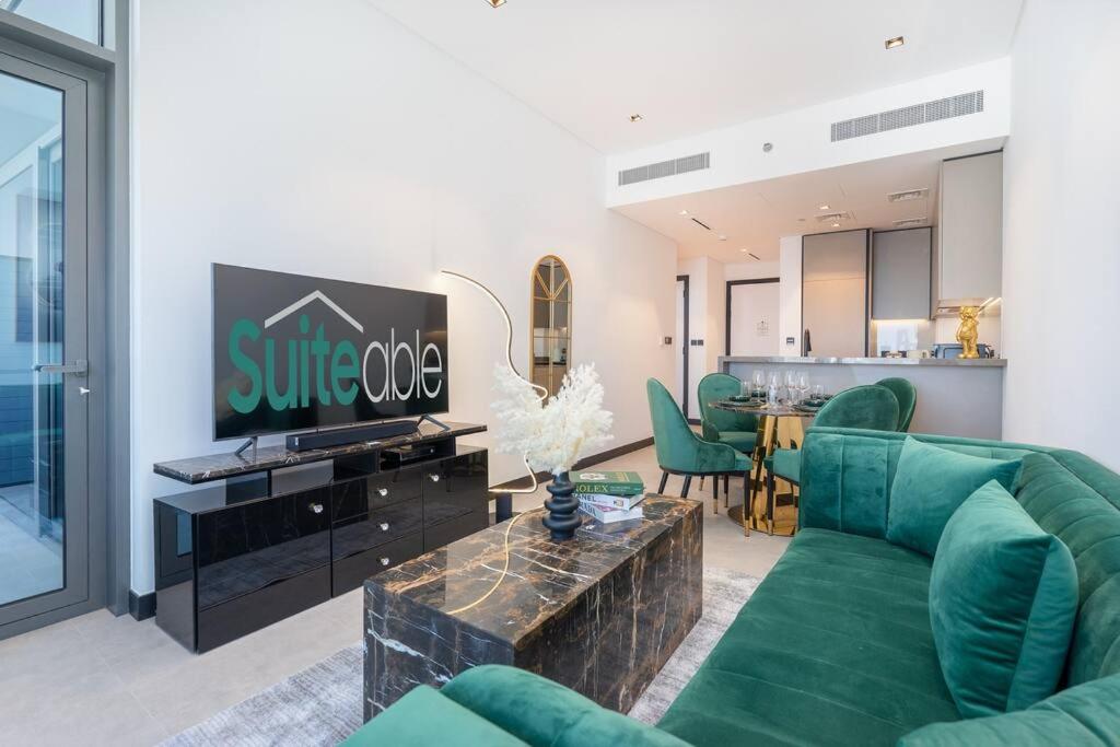 Chic Apartment with green accents and Burj Khalifa view