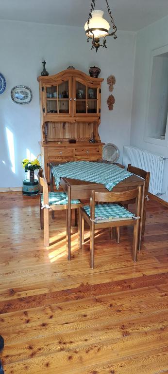 - une salle à manger avec une table et des chaises en bois dans l'établissement PICCOLA MARIA LILIA monolocale, à Pieve di Cadore