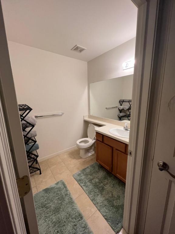 a bathroom with a toilet and a sink at Luxury apartment in suburbs in Sterling Heights