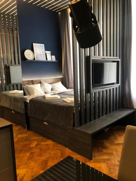 una camera con letto e TV di Holec Apartments a Praga