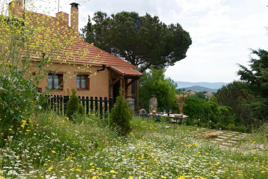 a house with a field of flowers in front of it at Via Fera, con vistas a la naturaleza in Braojos de la Sierra