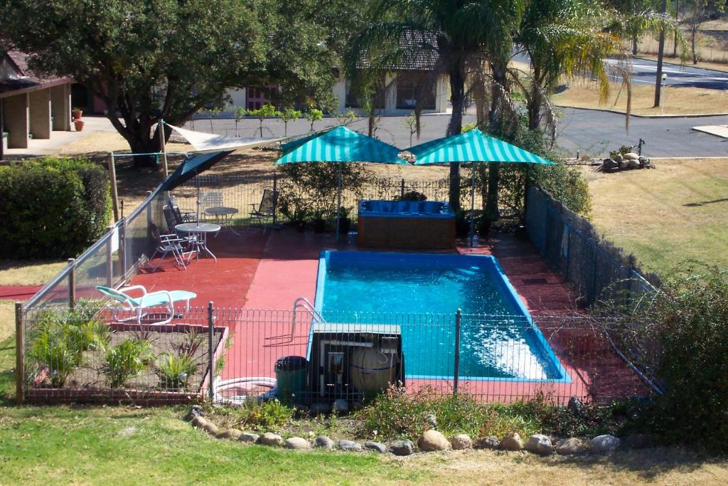 una piscina en un patio junto a un patio en Colonial Inn Motel en Tamworth