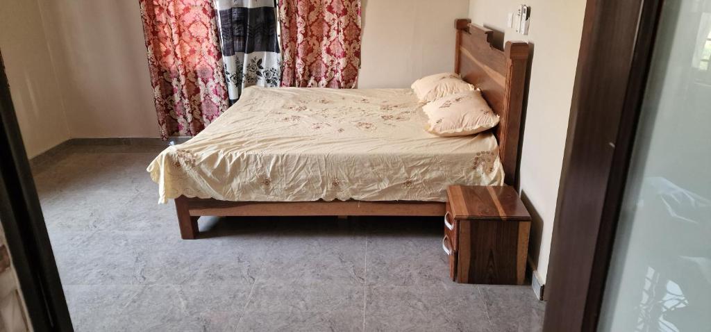 庫馬西的住宿－OKF OBOUBA APARTMENT，一间卧室配有一张带两个枕头的床