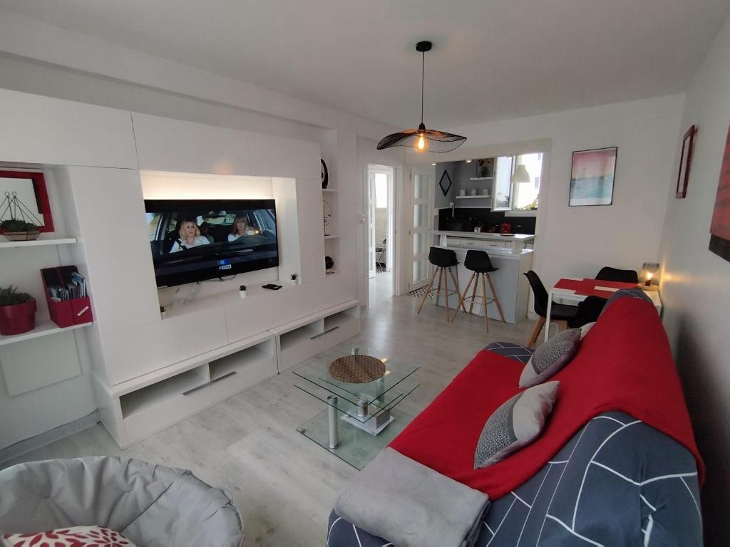 a living room with a couch and a tv at APPARTEMENT T2 RIVE DROITE in Brest