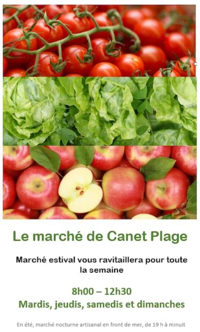 a flyer for a farmers market with apples and lettuce at Studio côté plage tout équipé vue sur le Canigou in Canet-en-Roussillon