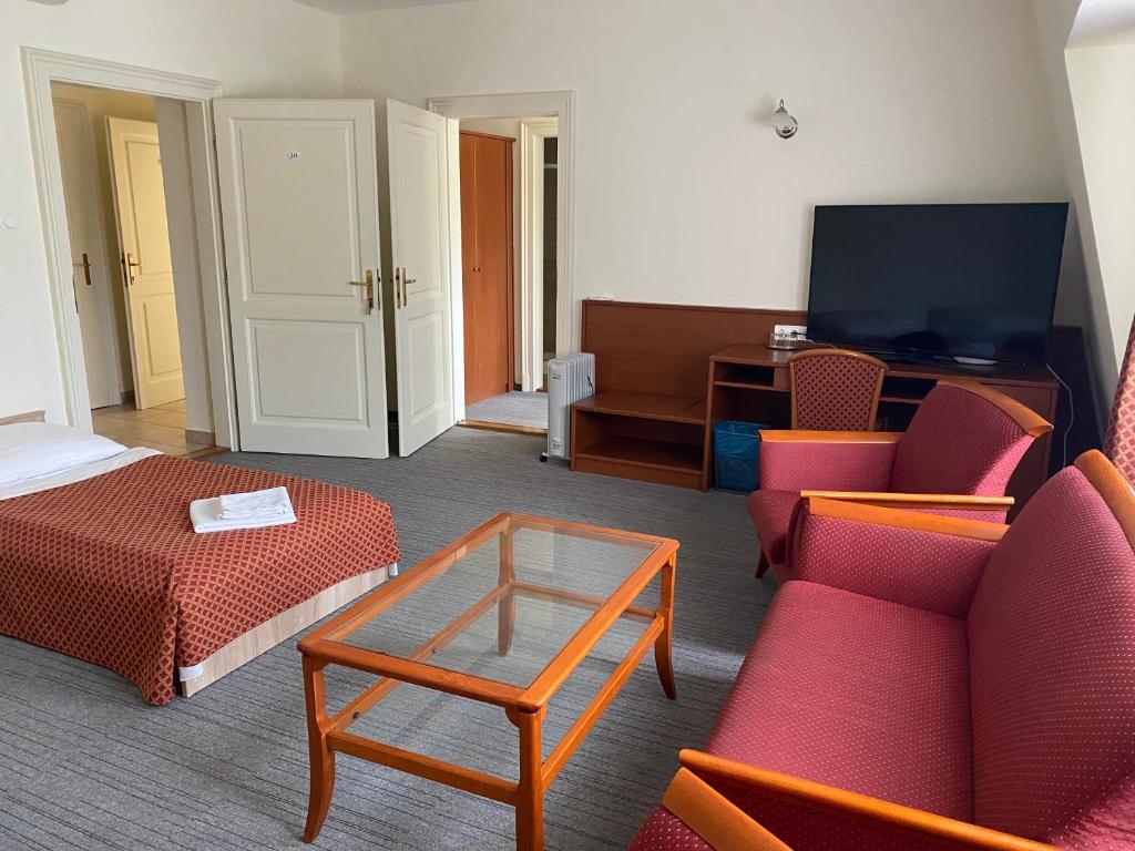 TV a/nebo společenská místnost v ubytování Főnix Hotel