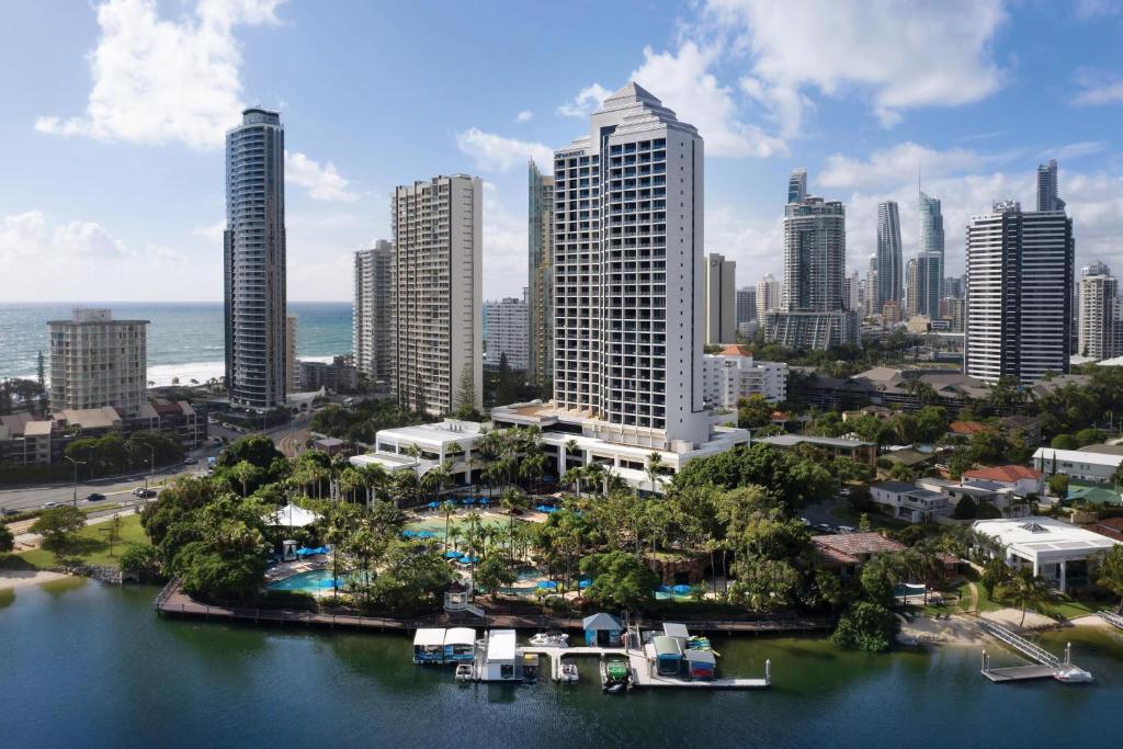 an aerial view of a city with tall buildings at Marriott Vacation Club at Surfers Paradise in Gold Coast
