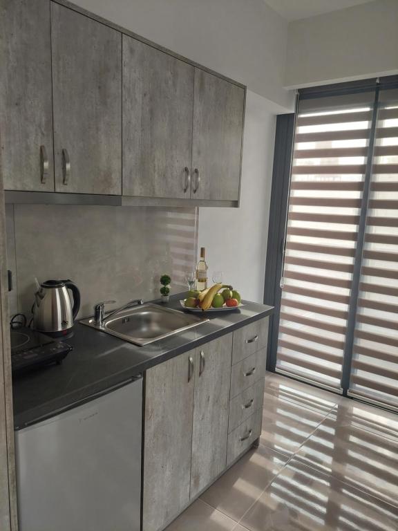 a kitchen with a sink and a counter top at Luana Monte Apartments in Amoudara Herakliou