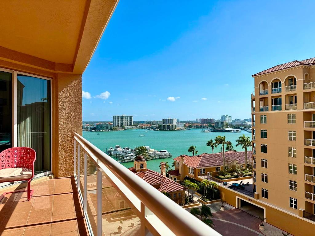 a balcony with a view of the water at Belle Harbor 803-M - Panoramic Views in Clearwater Beach