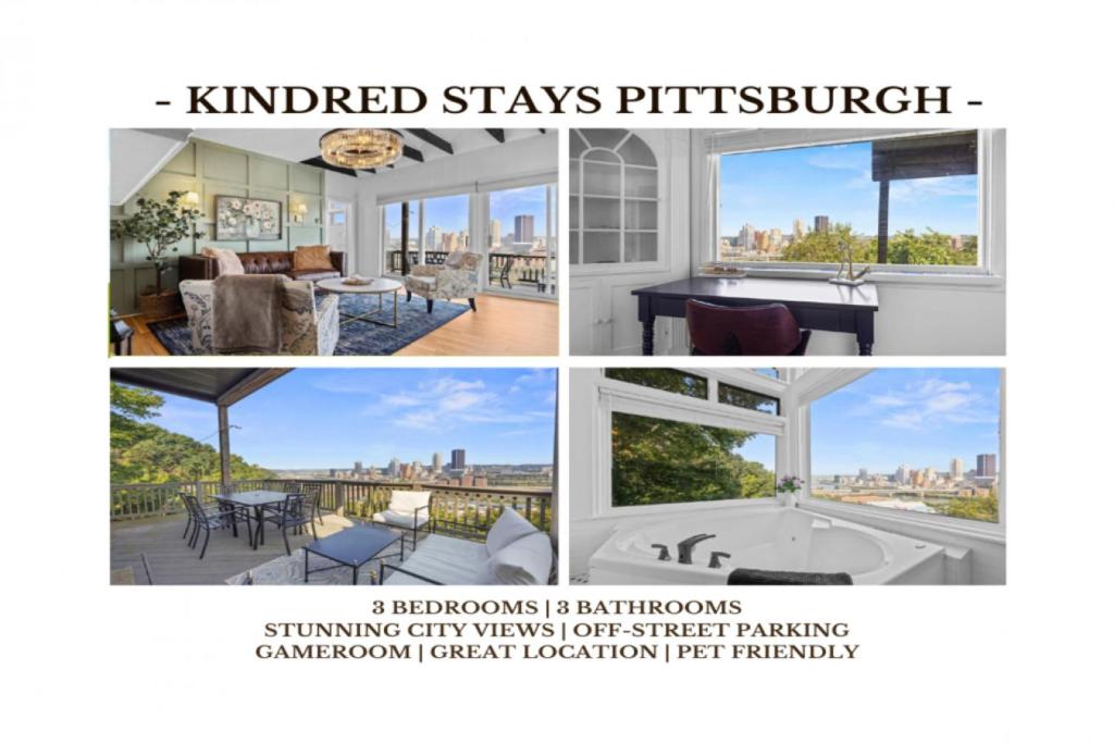 a collage of photos of a home with a view of the city at Stunning views from stylish 3-bedroom home in Pittsburgh