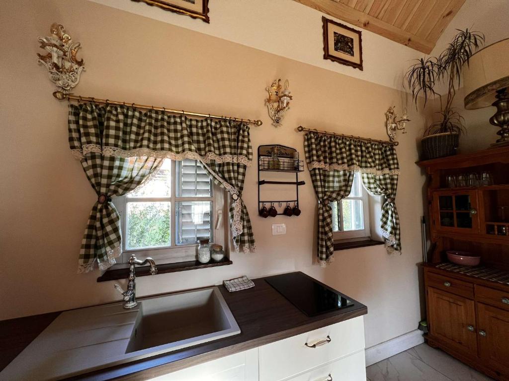 uma cozinha com um lavatório e uma janela em Edenski vrt em Ivančna Gorica