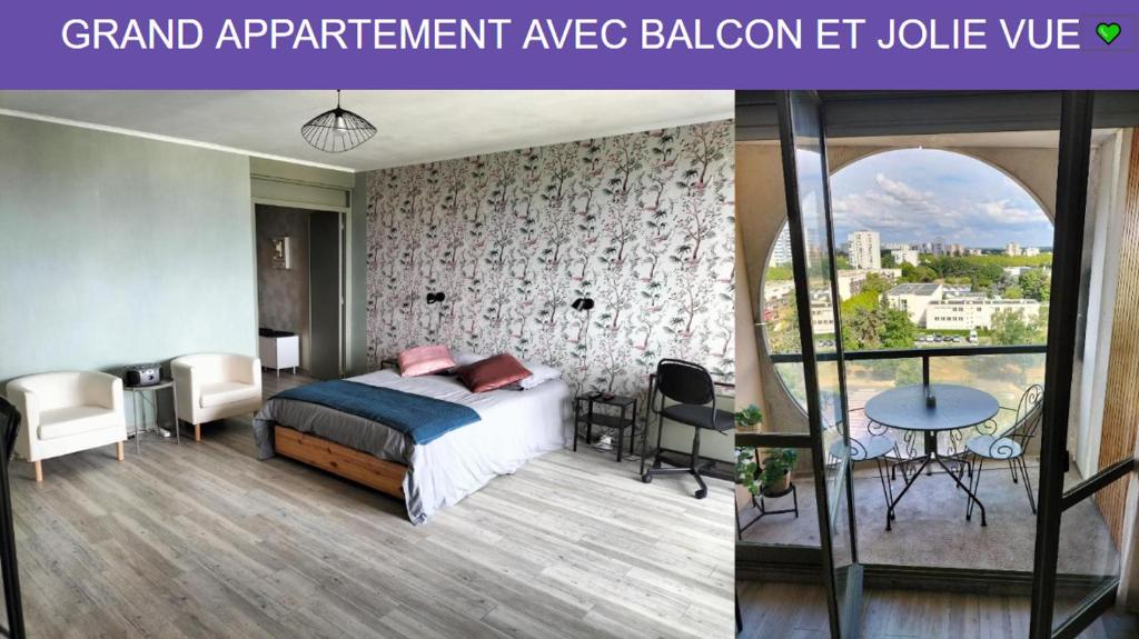 - une chambre avec un lit et une chambre avec une fenêtre dans l'établissement Bulle Zen Rennes Homey Home's, à Rennes