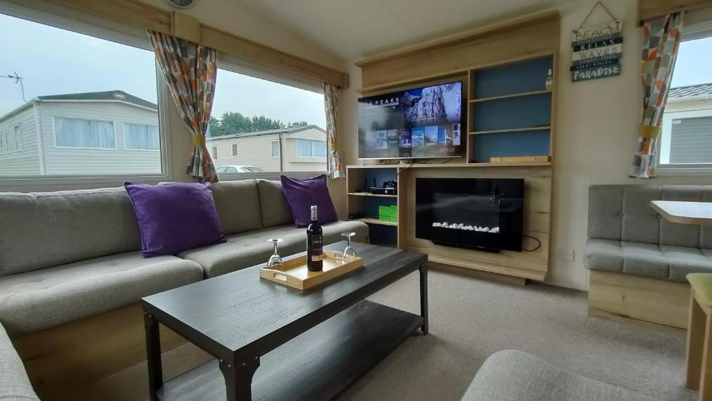 TV a/nebo společenská místnost v ubytování 3 Bedroom Stylish Caravan - Vans With Business Sign Not Allowed