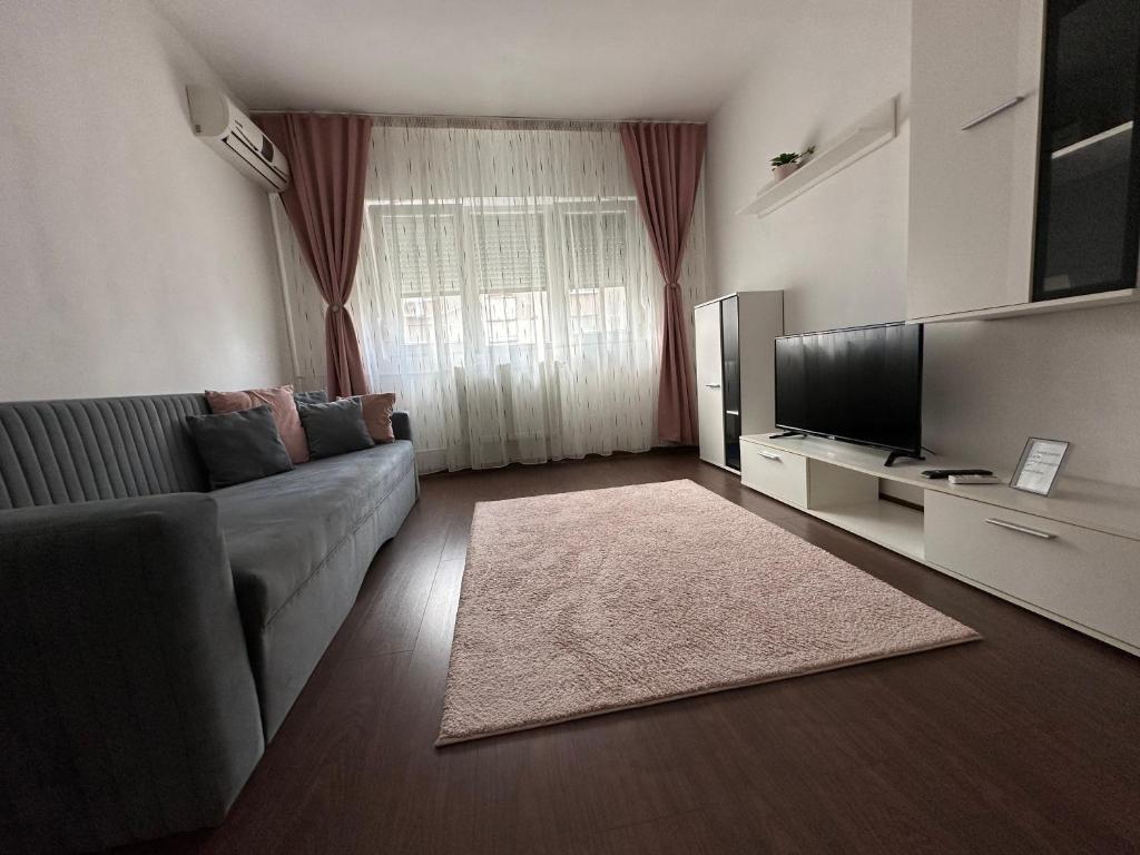 a living room with a couch and a flat screen tv at Class Apartments in Oradea