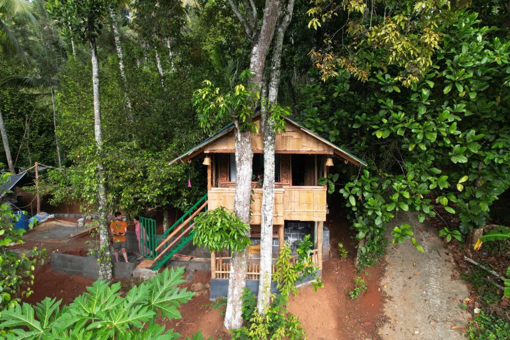 a tree house in the middle of a forest at Fab - Bamboo Hut with Open Shower in Munnar