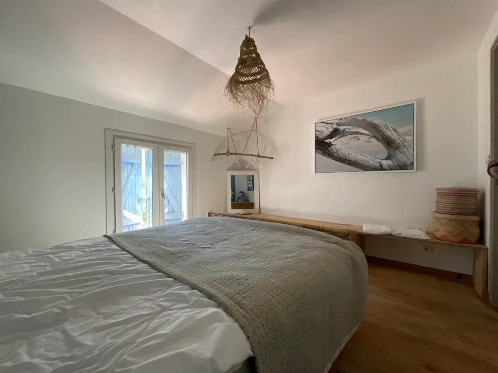 - une chambre avec un lit et une fenêtre dans l'établissement Jolie maison entre mer et Narbonne, à Narbonne