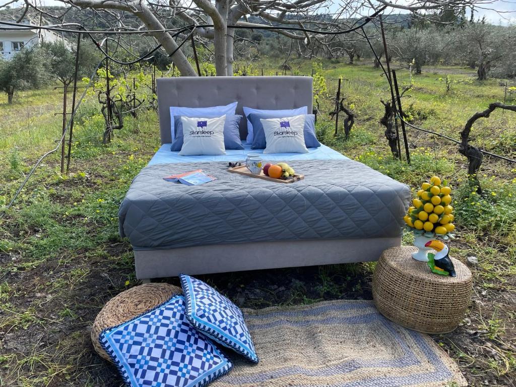 a bed with fruit on it in a field at Star Sleep Elliniko Heraklio in Heraklio
