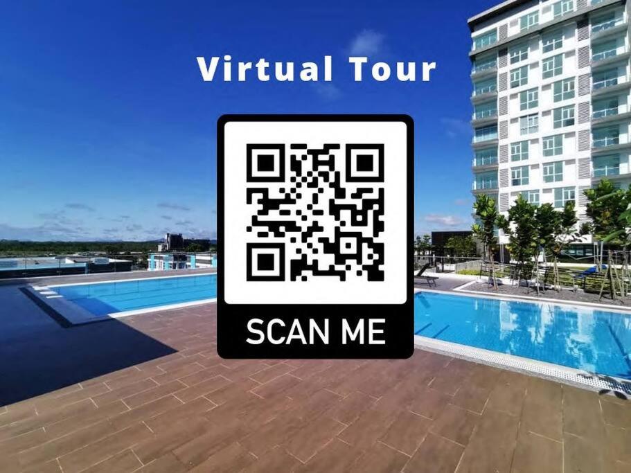 a sign that says virtual tour scan me next to a pool at Chillax @ TT3 Soho in Kuching