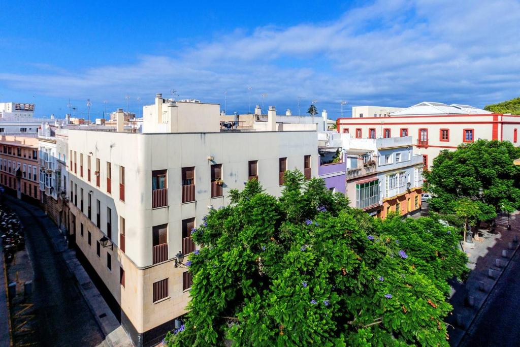 カディスにあるRV- Little Blue House - Mentideroの建物や木々が並ぶ市街の景色