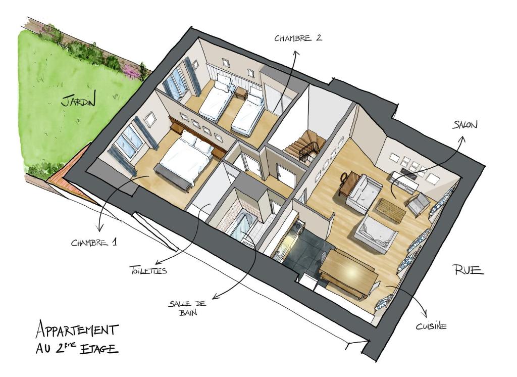 Plán poschodí v ubytovaní Bel appartement, bien équipé et confortable dans le centre historique