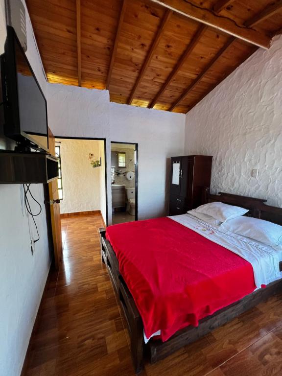 索寇赫的住宿－Finca Vacacional Guanani，一间卧室配有一张带红色毯子的大床