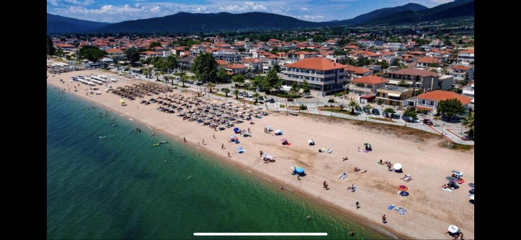 an aerial view of a beach with a group of people at Villa Un bel posto Sea View in Nea Vrasna