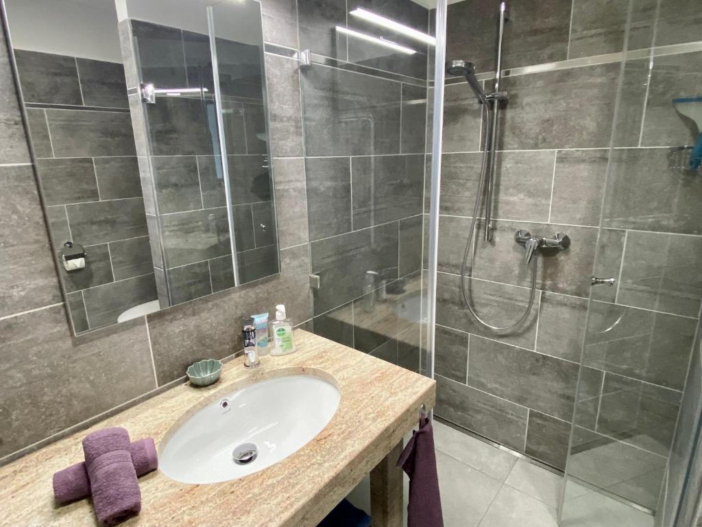 Kúpeľňa v ubytovaní Iris Appartement in Hévíz mit Tiefgarage und Panoramaaussicht
