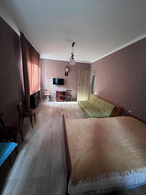 1 dormitorio con 1 cama y TV en una habitación en Zuba, en Abastumani