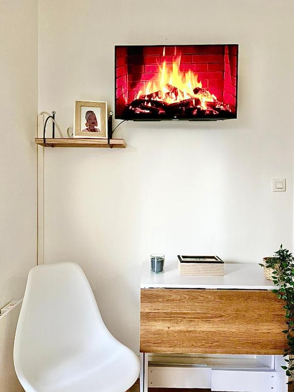 a living room with a fireplace on the wall at Appartement cosy à Toulouse in Toulouse