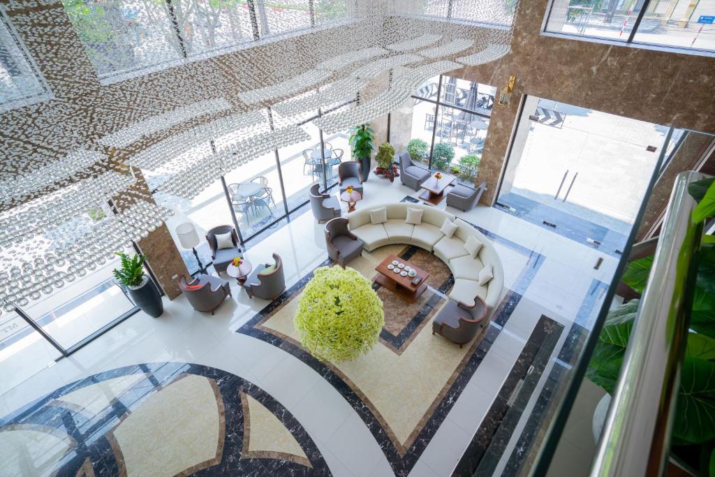 an overhead view of the lobby of a building at MT Collection Hotel in Ninh Binh