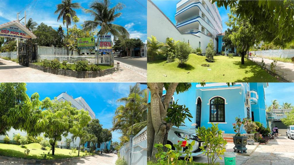 a collage of photos with buildings and trees at DIỆP NGỌC MAI Guest House in Mui Ne
