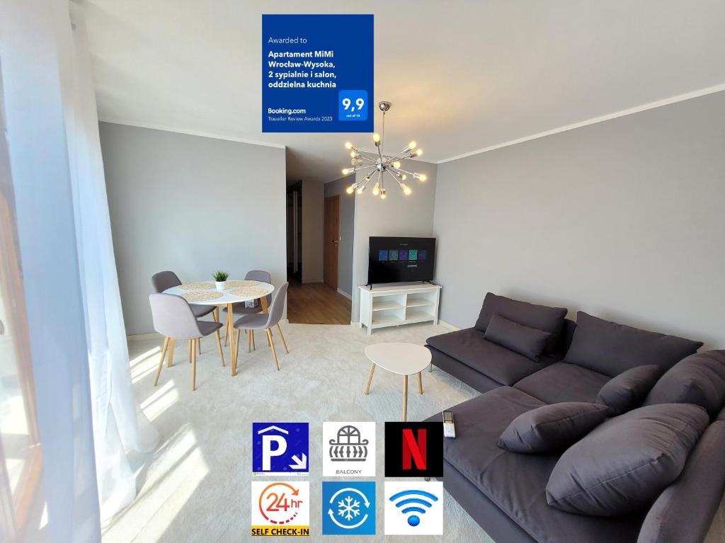 Apartament MiMi Wrocław-Wysoka, 2 sypialnie i salon, oddzielna kuchnia