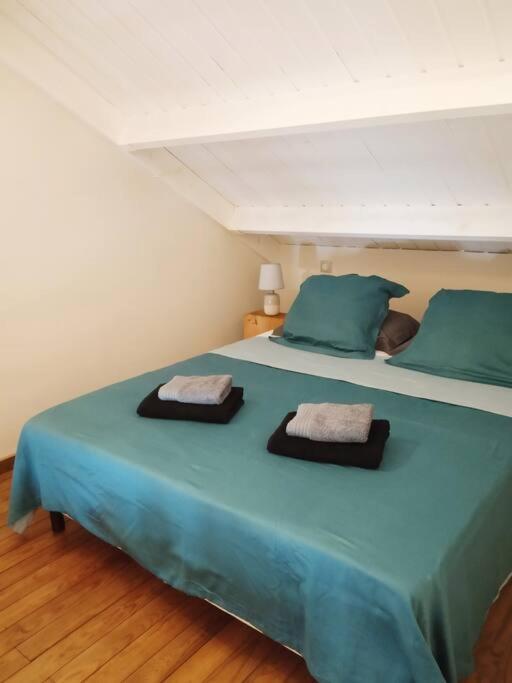 Postel nebo postele na pokoji v ubytování Duplex vue mer - Saline les bains