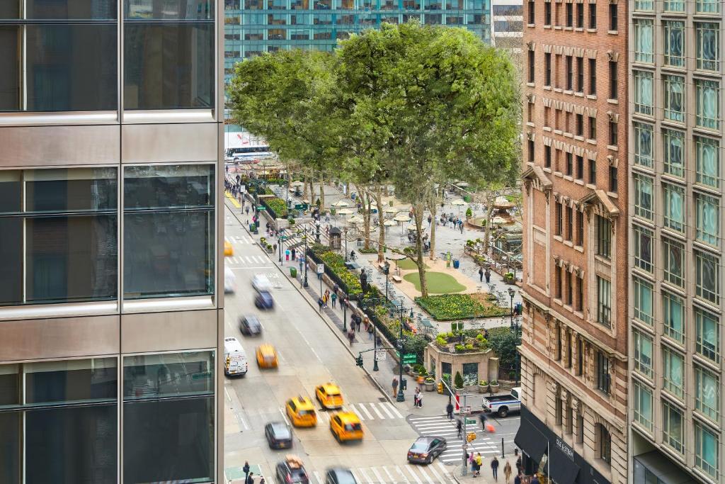 an overhead view of a busy city street with cars at Residence Inn by Marriott New York Manhattan/Times Square in New York