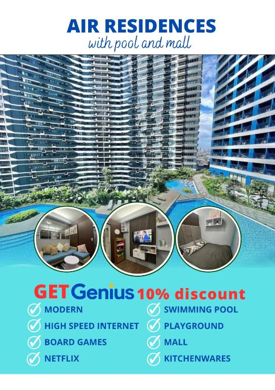 Apartment in Air Residences, Makati with wifi, Netflix, pool, mall and more