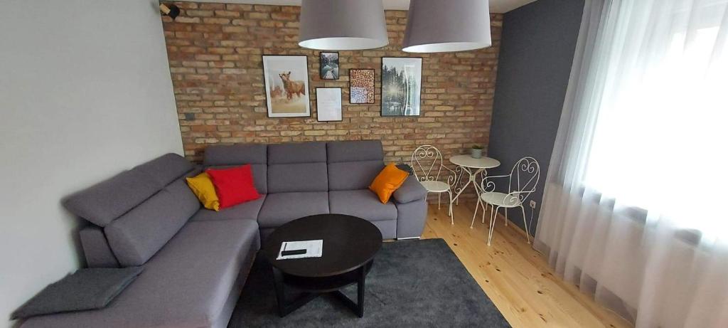 a living room with a couch and a table at Apartament Rent Home in Krynica Zdrój