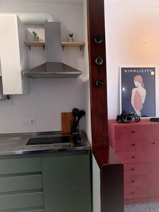 Kuchyň nebo kuchyňský kout v ubytování somriu Apartament Fenals Platja