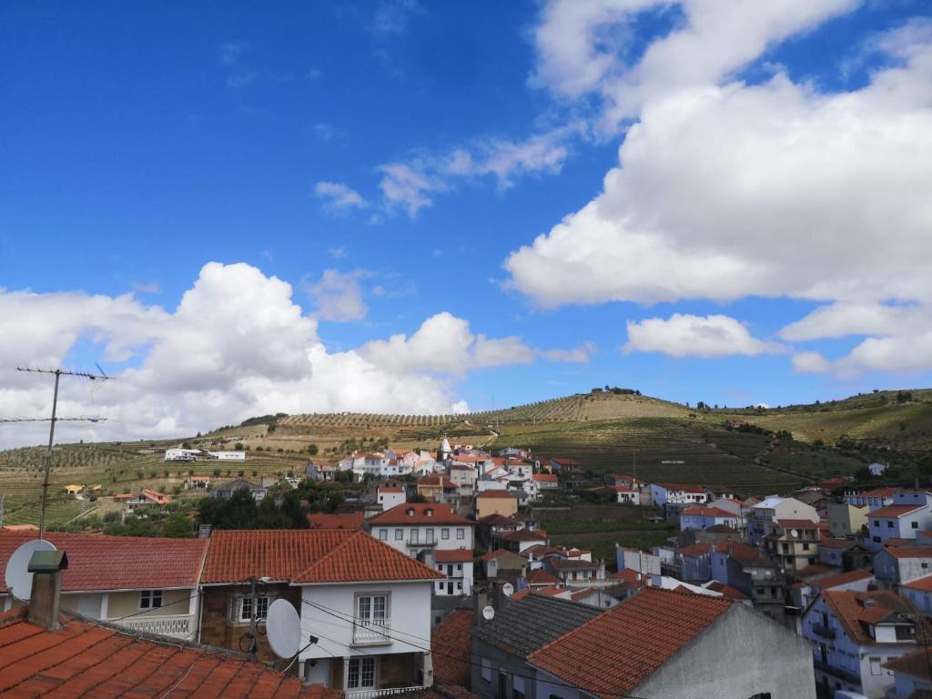 Ervedosa do Douro的住宿－Douro Valley - Casa da Praça，享有拥有房屋和山丘的城镇美景