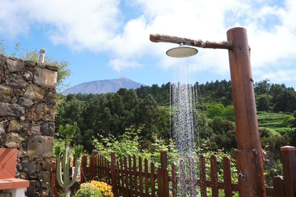 a water fountain in the middle of a garden at Casa Rural Felipe Luis in San Juan de la Rambla