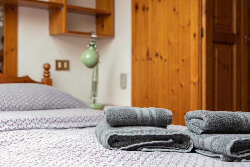 A bed or beds in a room at Svevo, rustico centrale con parcheggio a Trieste